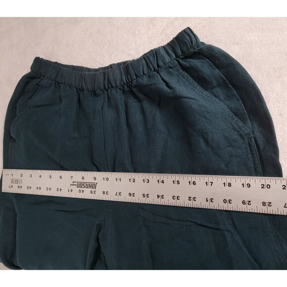 Oysho Womens High Rise Elastic Waist Linen Straight Leg Crop Pants Medium Teal - Picture 5 of 10